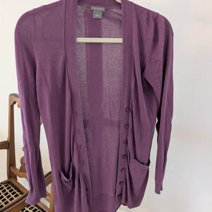 Ann Taylor Plum Purple Lightweight Button-Front Cardigan